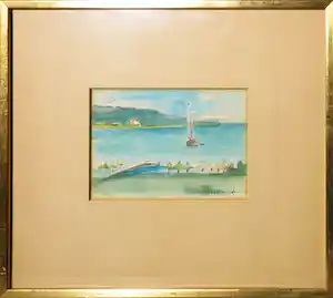 Theo Swagemakers - Aquarel, Zeegezicht - Ingelijst verkocht voor € 50!