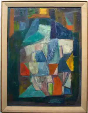 Keesje Vreugdenhil - Ingelijst, olieverf op doek, Abstract – Lijst, 67 x 52 cm verkocht voor € 100!