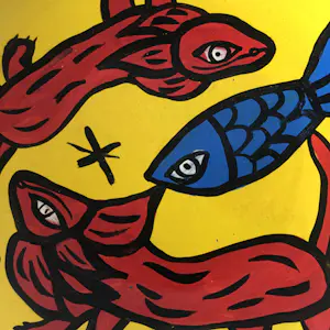 Niet of onleesbaar gesigneerd - Schaal met handgeschilderd Afrikaans / CoBrA decor kopen? Bied vanaf 1!