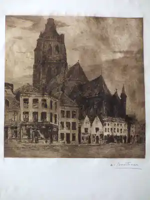 Albert Baertsoen - Oudenaarde bij avond - Ets verkocht voor € 50!