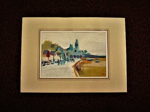 Niet of onleesbaar gesigneerd - gesigneerde expressionistische Gouache "Mediterranee 1951" monogram "J.A." kopen? Bied vanaf 1!