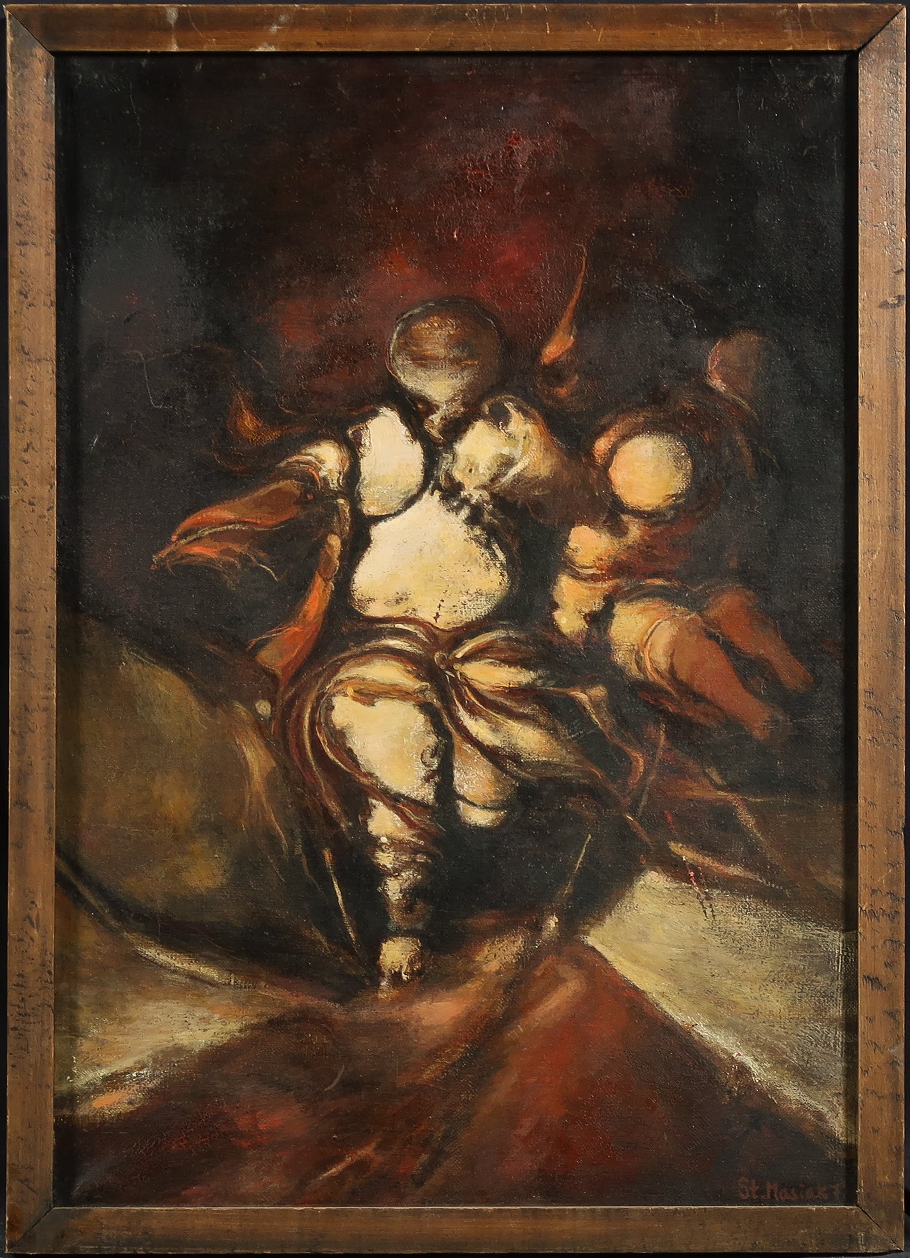 Stanislaw Masiak - Olieverf op doek, Twee figuren - Ingelijst verkocht voor € 70!