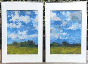 Jelle Hoogstra - Nederlands landschap, gouache (netjes ingelijst, groot) kopen? Bied vanaf 1!