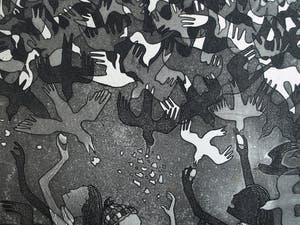 Harry van Kruiningen - Ingelijste ets & aquatint , Kinderen voeren vogels – winter 1979 kopen? Bied vanaf 1!