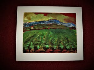 Niet of onleesbaar gesigneerd - Zinderende expressionistische Gouache "Boomgaard en huis" gesigneerd kopen? Bied vanaf 10!