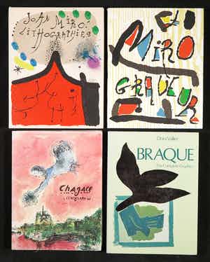 Joan Miro - Radierungen, boek met originele grafiek + 3 catalogi (Miro, Braque en Chagall) verkocht voor € 110!