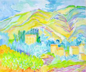Joe Wols - Acryl op papier, Drôme provencale verkocht voor € 40!