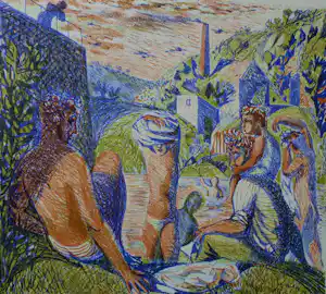 Nicolaas Wijnberg - Kleurenlitho: Badende mythische figuren - 1947 verkocht voor € 49!
