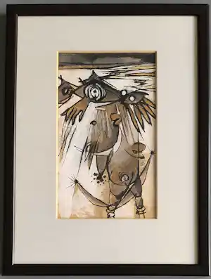 Ans Wortel - sneeuw zaaier – gouache ingelijst verkocht voor € 109!