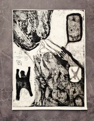 Pieter Zwaanswijk - onnavolgbaar Haarlems kunstenaar - ETS - surrealistische voorstelling - 1966 - kopen? Bied vanaf 37!