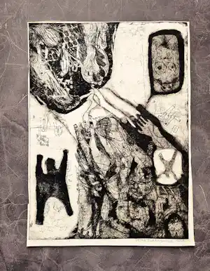 Pieter Zwaanswijk - onnavolgbaar Haarlems kunstenaar - ETS - surrealistische voorstelling - 1966 - kopen? Bied vanaf 37!
