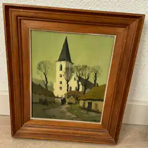 Christiaan Soer - Dorpsgezicht met kerk – Olieverf op paneel – gesigneerd verkocht voor € 80!