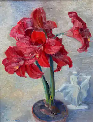 Ad Blok van der Velden - Olieverf, ingelijst: Amaryllis verkocht voor € 100!