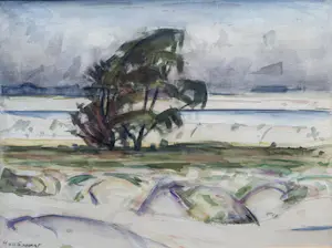 Hans van der Schaaf - aquarel op papier| 'Bomen in de ruimte' kopen? Bied vanaf 10!