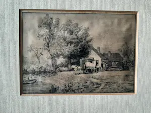 Piet Schipperus - Ets, Boerderij met paart en wagen. kopen? Bied vanaf 25!