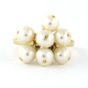 14k geel gouden ring bezet met zoetwater parels - ringmaat 17.25(54) kopen? Bied vanaf 250!