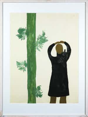 Wim Bors - Gouache, Groene boom - Ingelijst verkocht voor € 61!