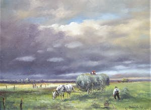 Niet of onleesbaar gesigneerd - Hooioogst met dreigende onweersluchten kopen? Bied vanaf 10!