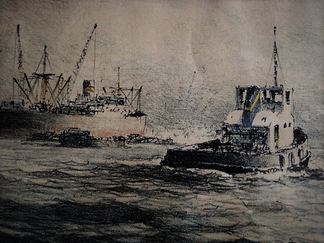 Marius de Jongere - Pracht Aquarel "bedrijvigheid in Rotterdamse Maashaven" gesigneerd verkocht voor € 40!
