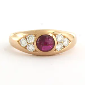 14k rosé gouden ring bezet met robijn en briljant geslepen diamant tot. 0.60ct kopen? Bied vanaf 860!