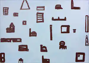 Paul Nassenstein - Acryl op doek, Landschap met gebouwtjes verkocht voor € 100!