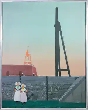 Kees Balvers - Acryl, Haven - Ingelijst verkocht voor € 150!