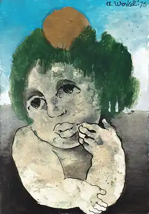 Ans Wortel - Ingelijste gouache met inkt: 'Wat ik onder "natuur" versta' verkocht voor € 225!