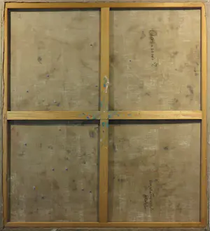 Angelos Tassopoulos - Olieverf op doek, Abstracte compositie met ijzeren figuren - Zeer groot kopen? Bied vanaf 200!