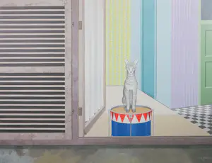 Kees Balvers - Acryl, Poes op trommel - Ingelijst kopen? Bied vanaf 100!