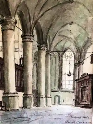 Clement Bezemer - interieur van kerk te Dordrecht verkocht voor € 35!