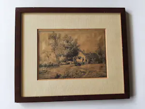 Piet Schipperus - Ets, Boerderij met paart en wagen. kopen? Bied vanaf 25!