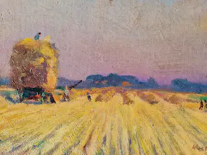 Klaas Pijlman - Olieverf op doek “Hooien bij invallende avond Haarlemmermeer” – 1946 kopen? Bied vanaf 75!