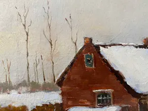 Niet of onleesbaar gesigneerd - boerderijtje in sneeuw kopen? Bied vanaf 1!