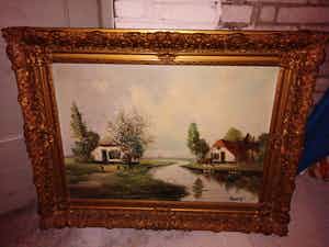Jan van Vlaardingen - Boslandschap met een ven - olieverfschilderij verkocht voor € 75!
