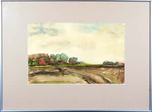 Henk Rijzinga - Aquarel, Gronings landschap - Ingelijst verkocht voor € 150!