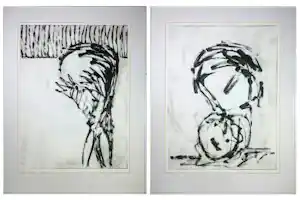 Raph de Haas - Set van 2 x Monotype op papier, Zonder titel - Ingelijst kopen? Bied vanaf 60!