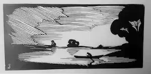 Jan Schonk - Houtsnede "De Plas" 1928 verkocht voor € 40!