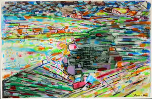 Klaas Boonstra - Gemengde techniek op papier, Abstracte compositie verkocht voor € 70!