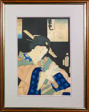 Kunisada Utagawa - Houtdruk, Zonder titel - Ingelijst verkocht voor € 100!