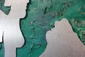 Angelos Tassopoulos - Olieverf op doek, Abstracte compositie met ijzeren figuren - Zeer groot kopen? Bied vanaf 200!