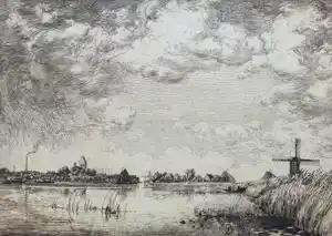 Ids Wiersma - Noordkant Pikmeer bij Grouw, ets (1927) verkocht voor € 203!