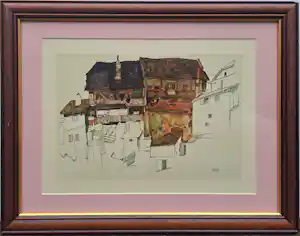 Egon Schiele - Alte Häuser in Krumau verkocht voor € 95!
