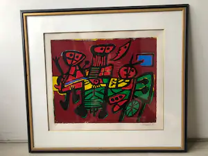Corneille - Groot kleurrijk schilderij van Corneille uit 1992 - TRIBE kopen? Bied vanaf 230!