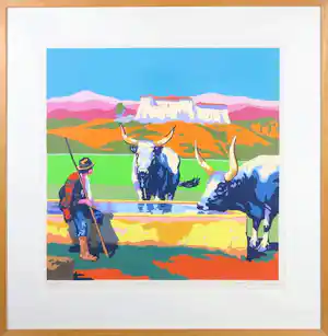 Marco Kooiman - Zeefdruk, Drinking Oxen - Ingelijst verkocht voor € 50!