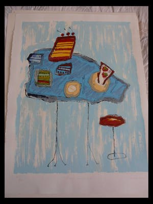 Geke uit de Bosch - Zeefdruk. Titel, "Blauwe taarten tafel". kopen? Bied vanaf 10!