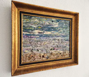 Margje Toonder-Herblot - Pasteus expressionistisch materie (schelpen en wier) schilderij "kustlandschap" kopen? Bied vanaf 85!