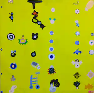 Paul Nassenstein - Gouache & Gemengde techniek (applicaties) op doek, Zonder titel verkocht voor € 150!