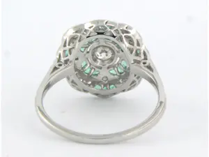 ART DECO STIJL - 14k gouden ring met smaragd en diamant - ringmaat 17.25(54) kopen? Bied vanaf 650!