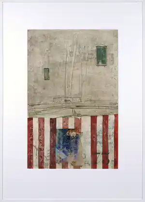 Jan van Heel - Gouache, aquarel en collage, Parijs (...) achter de hallen - Ingelijst verkocht voor € 430!