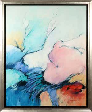 Hendrik van Veenendaal - Olieverf op doek, Abstract landschap - Ingelijst verkocht voor € 150!